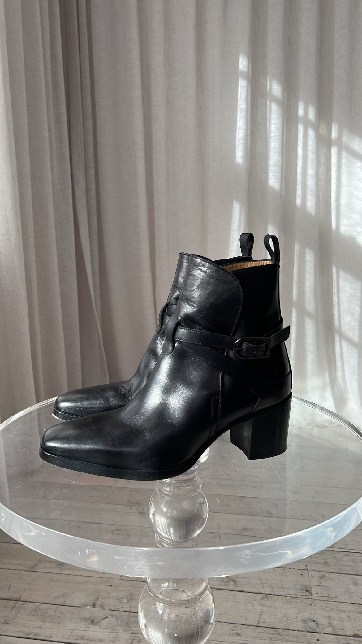 Christian Louboutin Black Leather Heeled Buckle Ankle Boots, 39.5