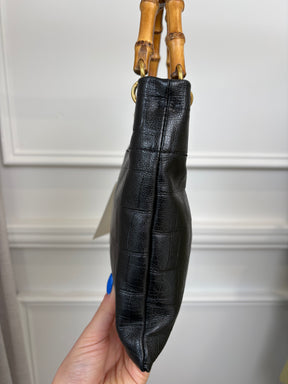 Jil Sander Croc Embossed Bamboo Shopper Black, Small