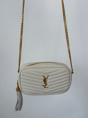 Saint Laurent Lou Mini Quilted Leather Camera Bag Vintage White
