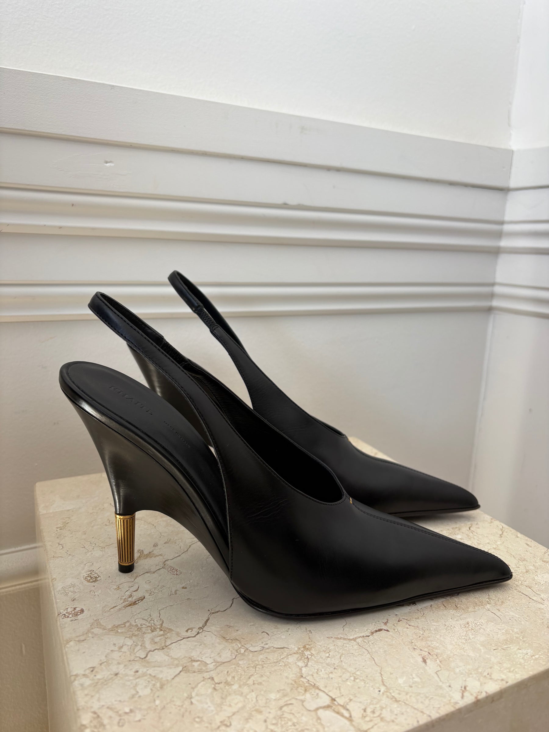Khaite Bella Leather Slingback Pumps Black, 41