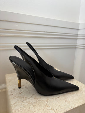 Khaite Bella Leather Slingback Pumps Black, 41