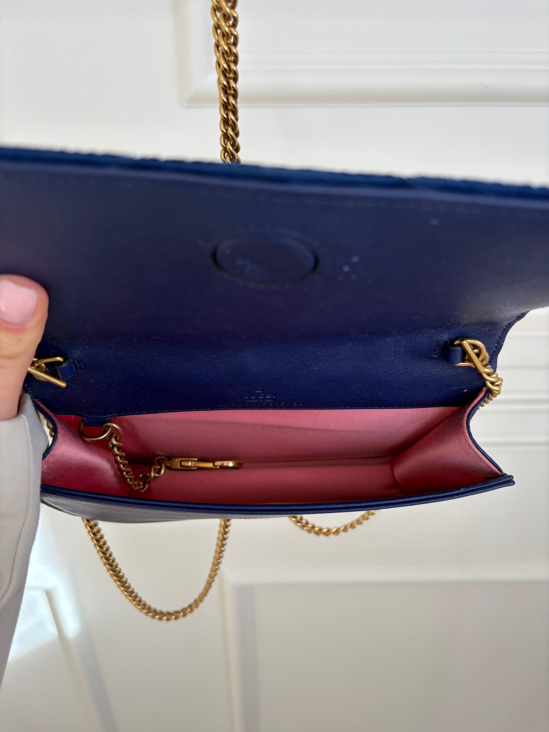 Gucci Blue Velvet Marmont Super Mini Chain Crossbody Bag