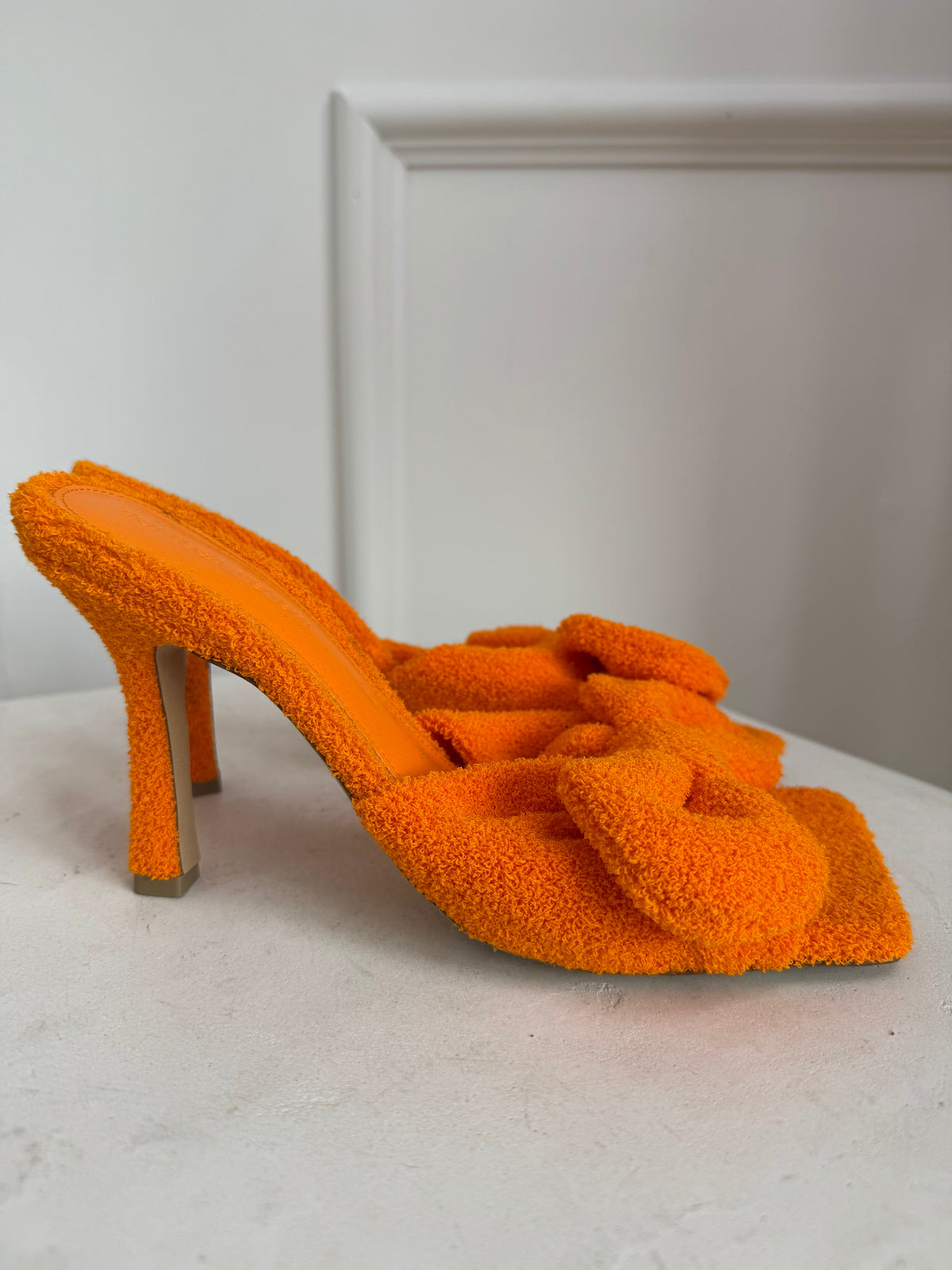 Bottega Veneta Orange Terry Cloth Bow Mules, 38