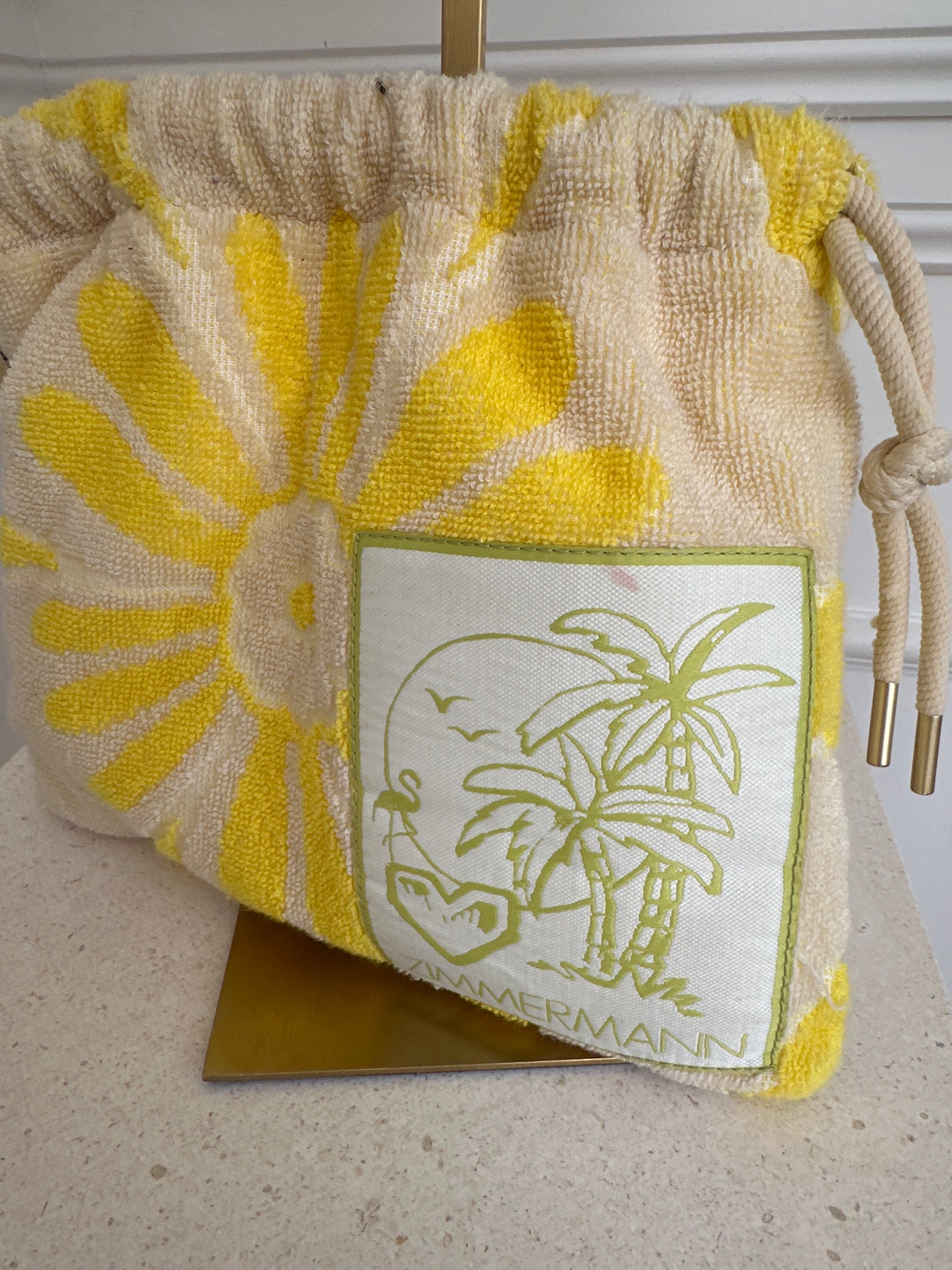 Zimmermann Floral Print Cotton Terry Pouch And Hat Yellow, OS
