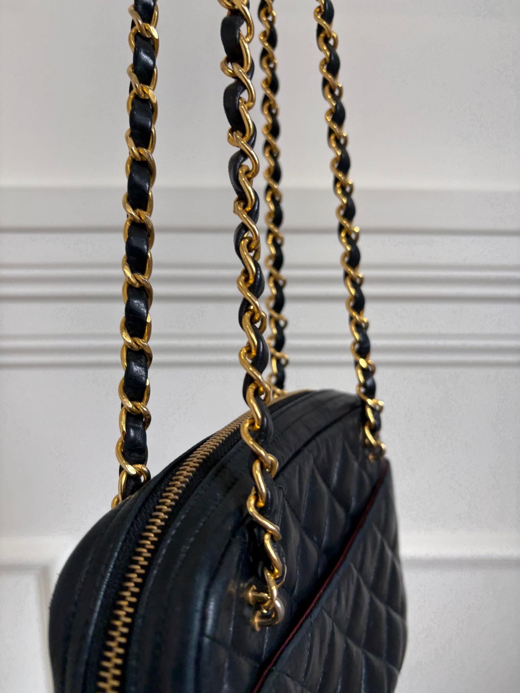 Chanel Navy Quilted Lambskin Leather Shoulder Camera Bag