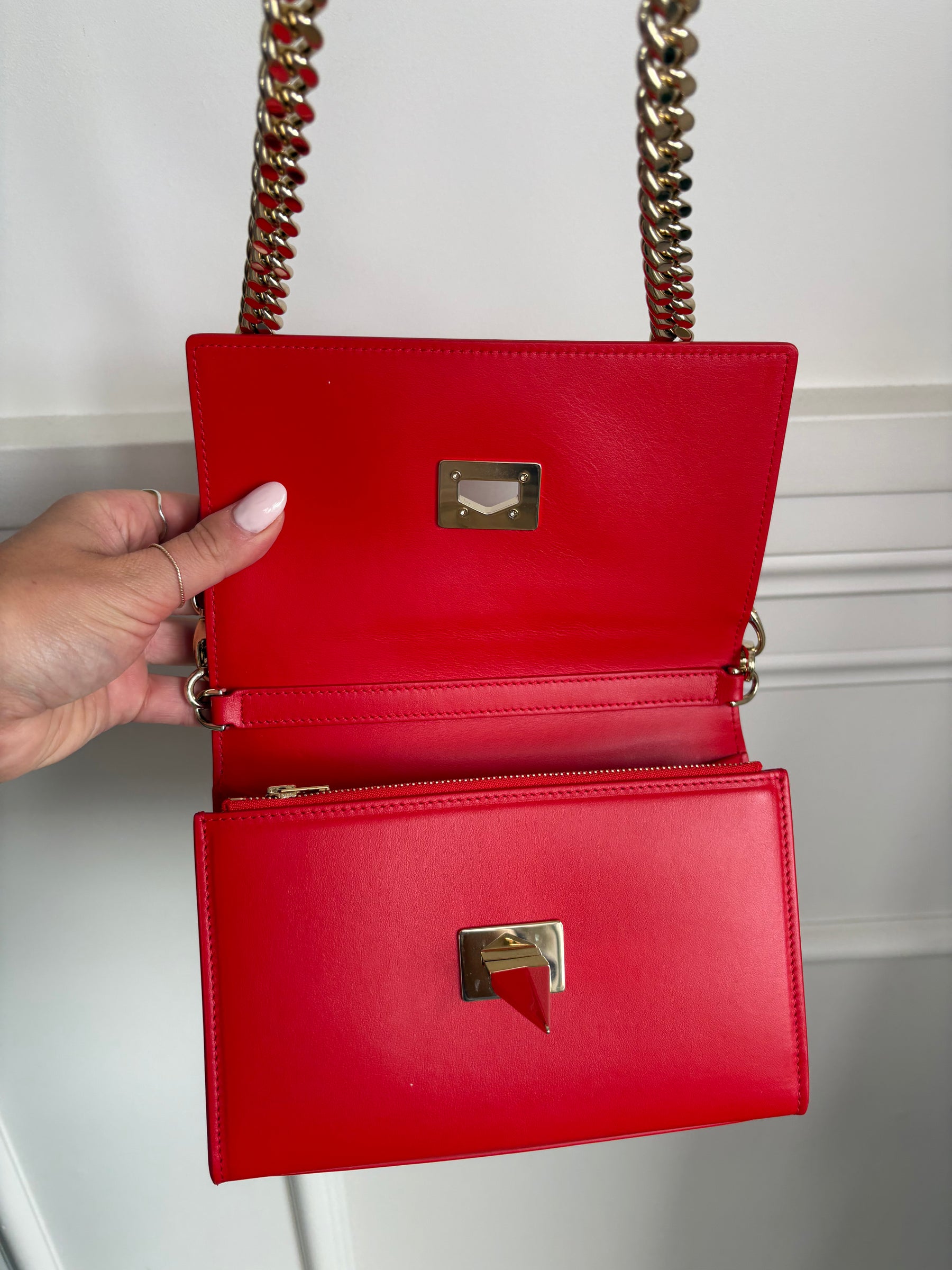 Scanlan Theodore Red Leather Chain Crossbody Bag