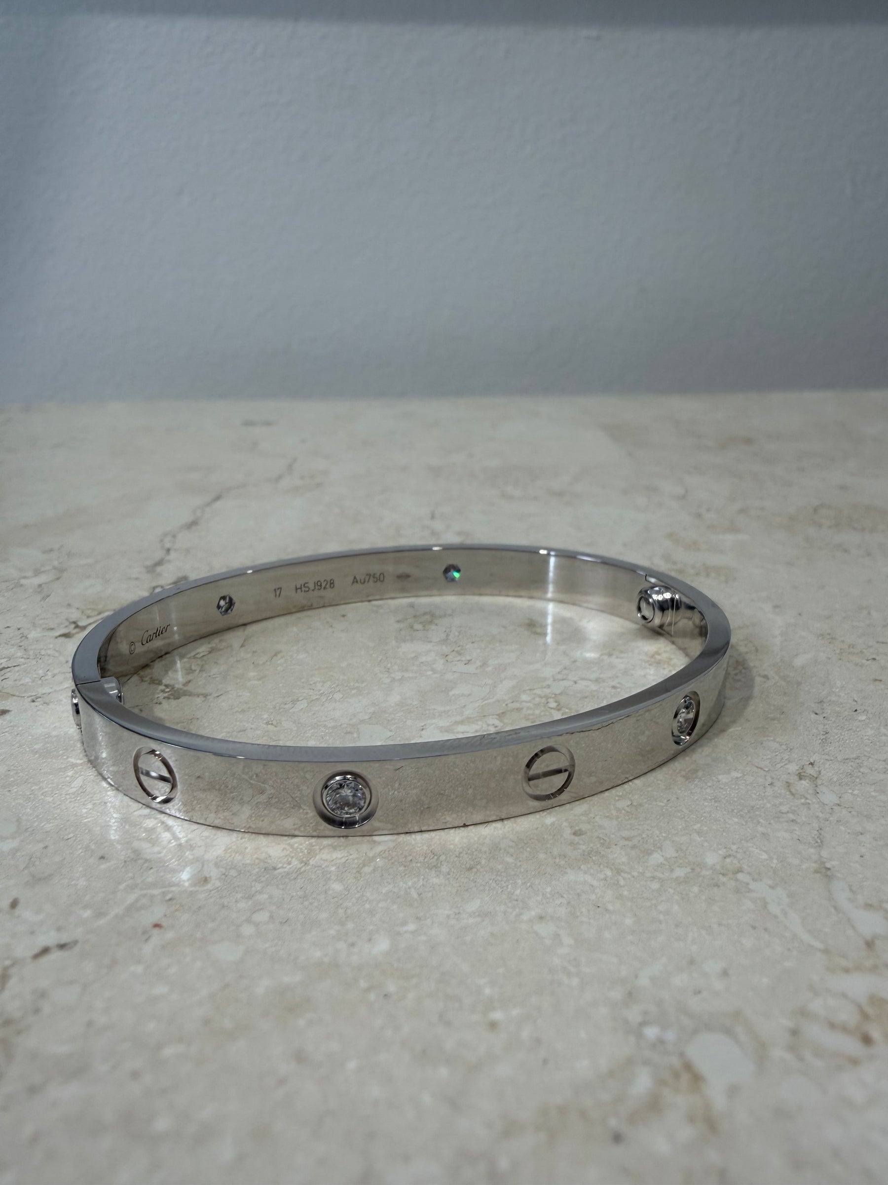 Cartier White Gold Diamond Love Bangle, 17