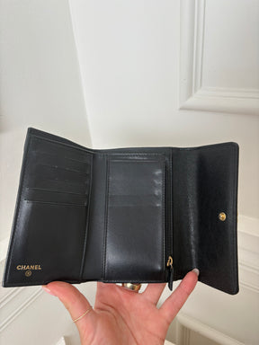 Chanel Black Caviar Leather Trifold Boy Wallet