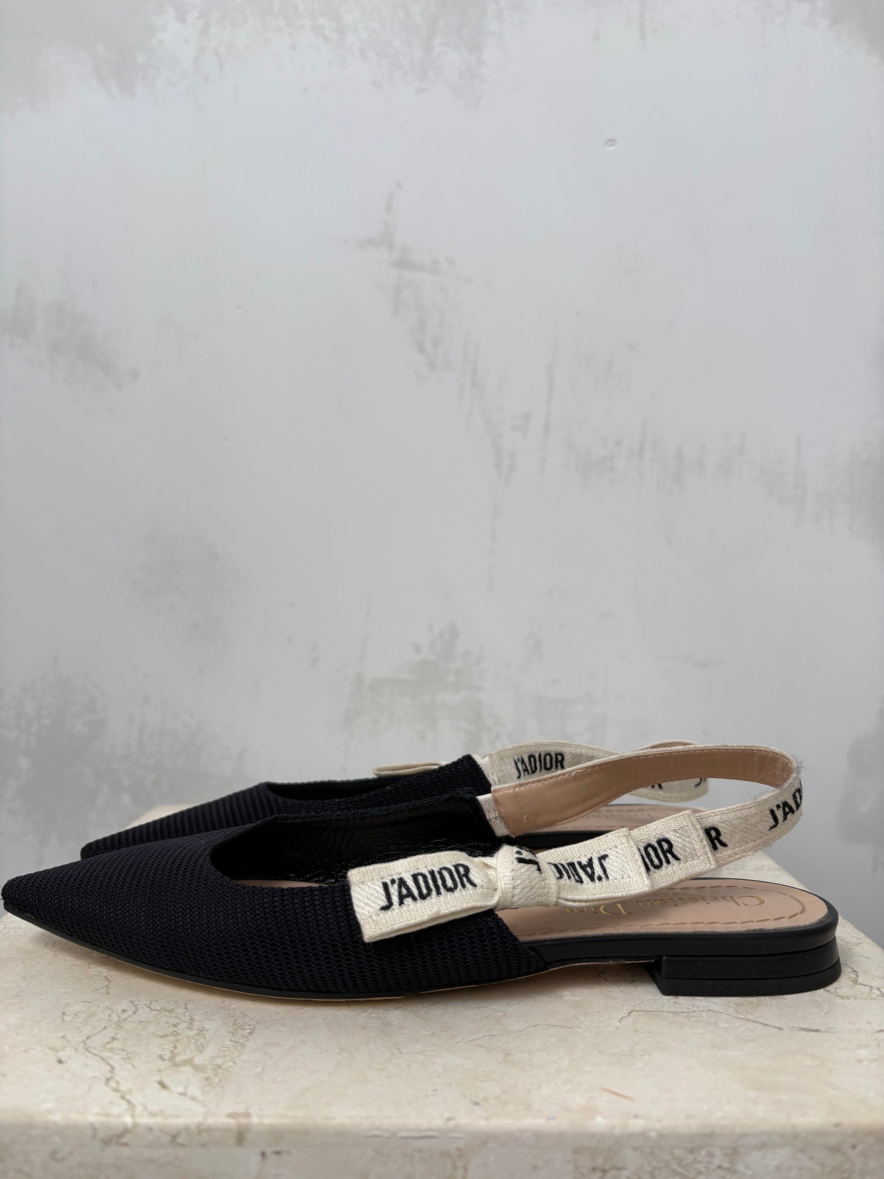 Dior Black Technical J'adior Slingback Flats, 36.5