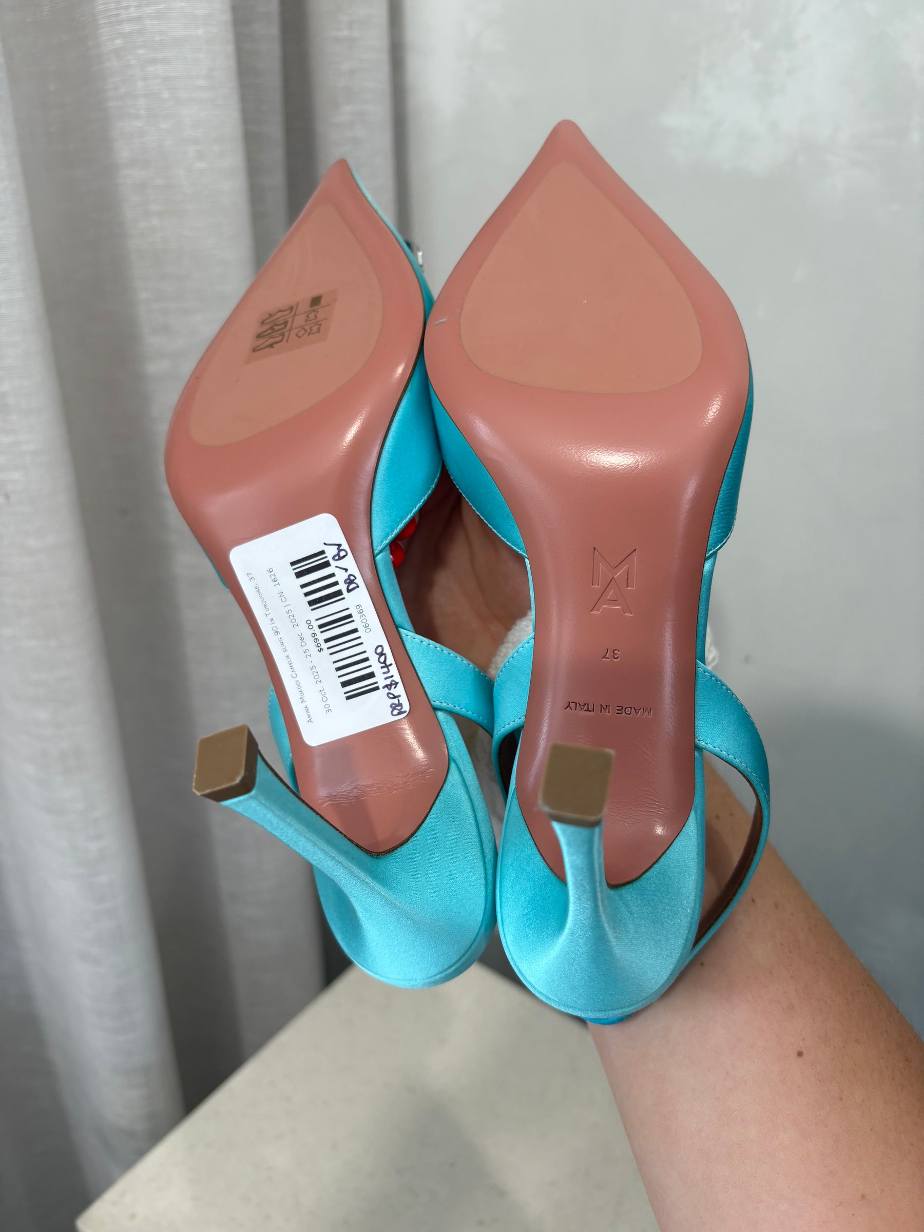 Amina Muaddi Camelia sling 90 In Turquoise, 37