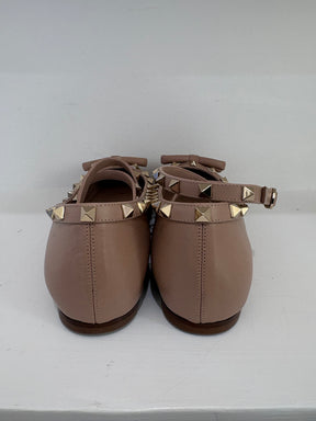 Valentino Garavani Rose Poudre Rockstud Ballerina Flats, 41.5