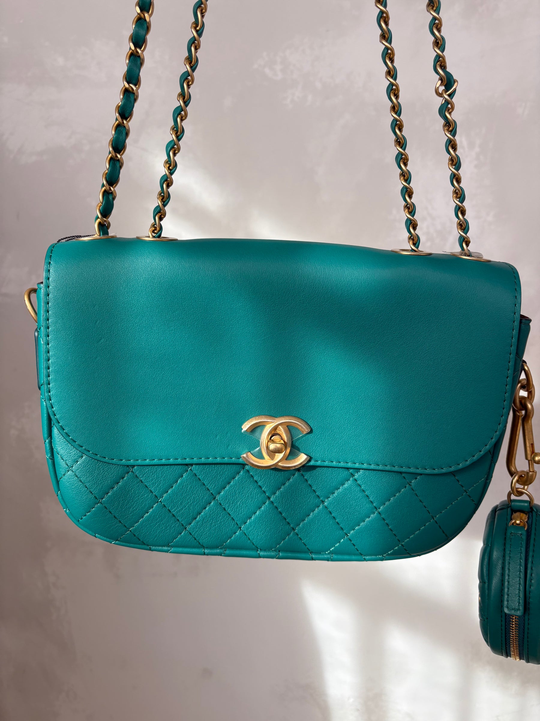 Chanel Multi Pouching Flap Bag With Coin Purse Green