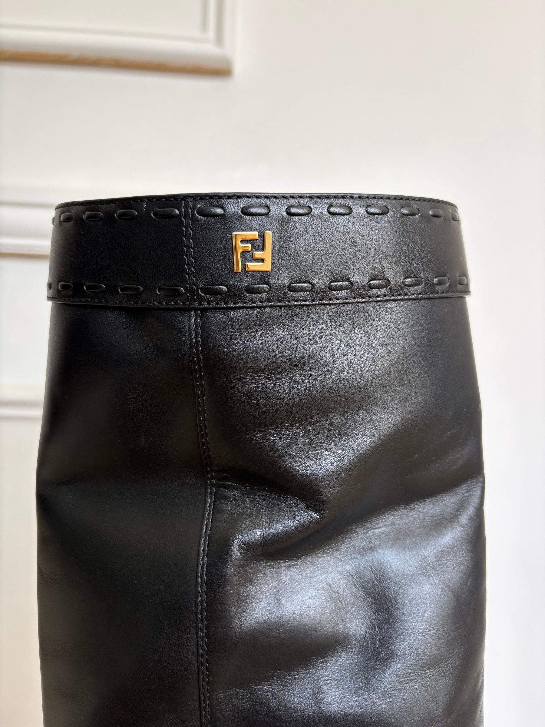 Fendi Black Leather Logo Ankle Boots, 38