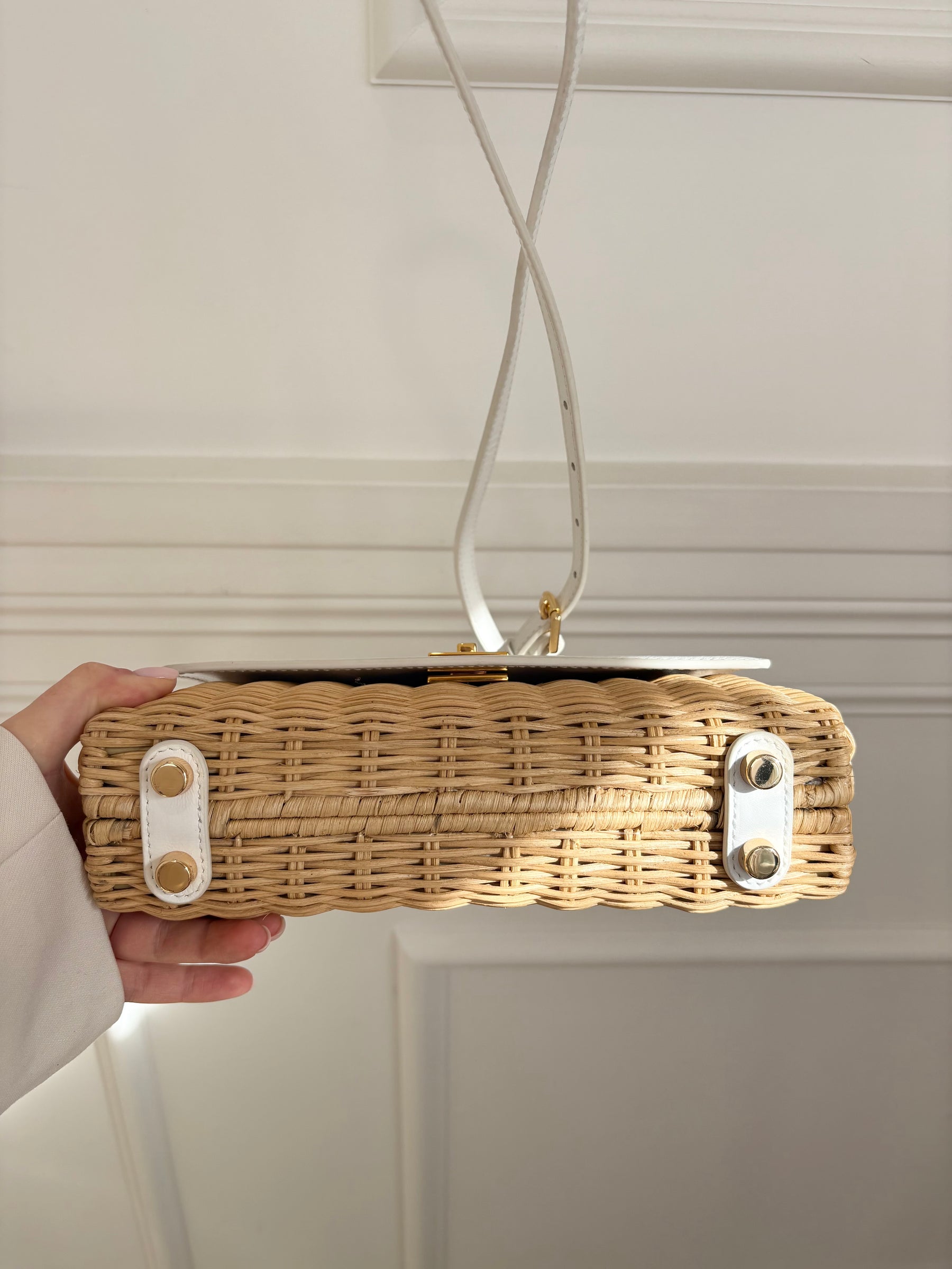 Sparrows Weave The Cross Body Wicker And Leather Clutch In Ivory