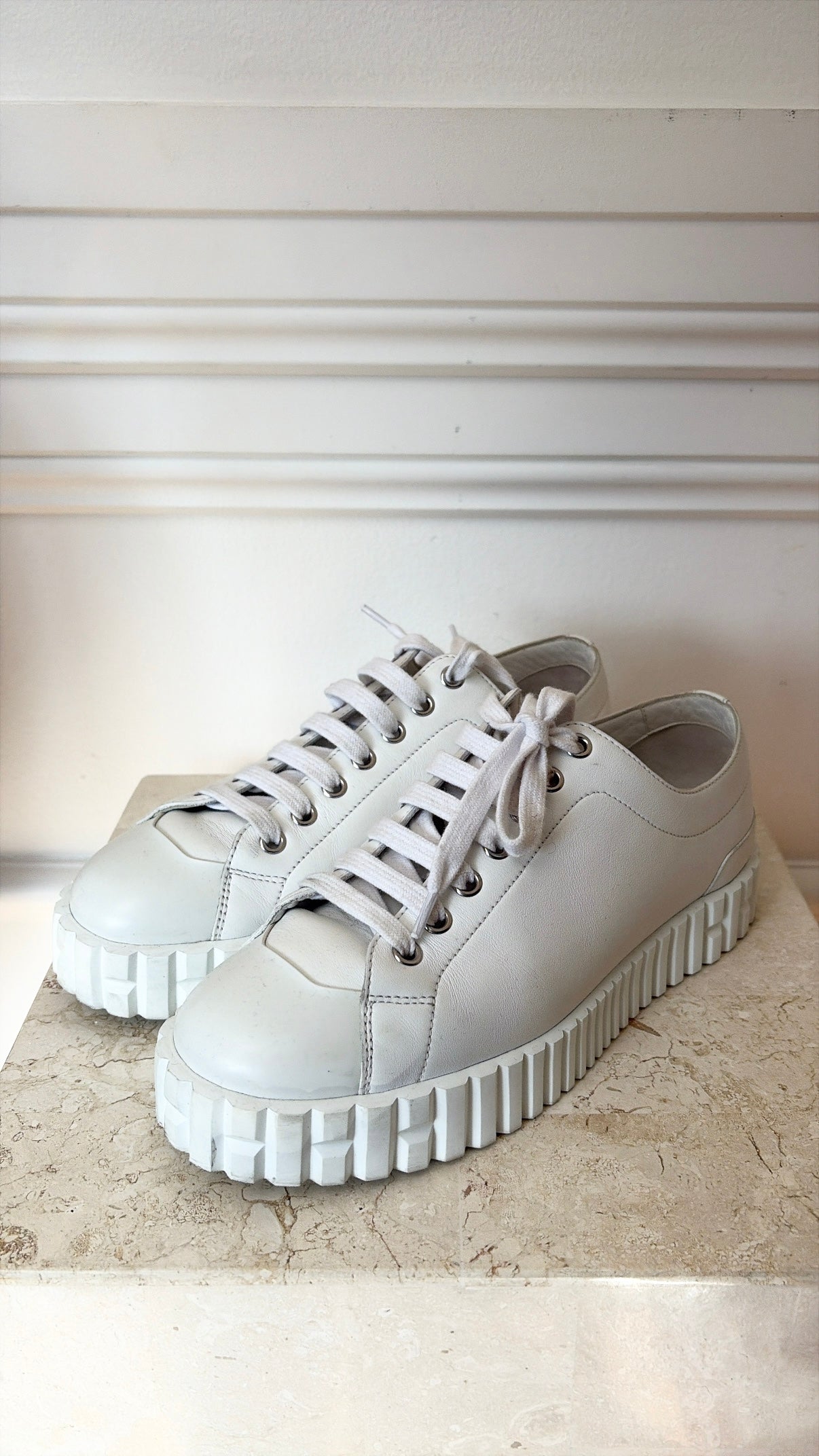 Hermès White Leather Cross Sneakers, 37