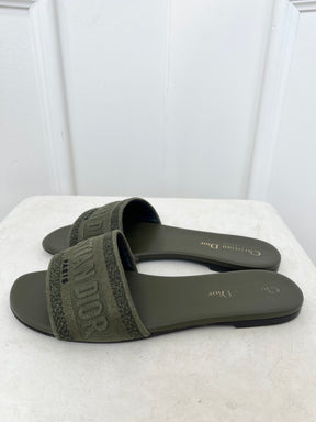 Christian Dior Khaki Embroidered D Way Slides, 39