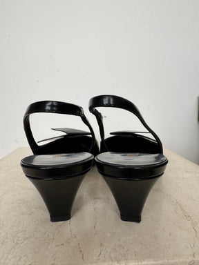 Prada Black Crushed Leather Geometric Slingbacks, 38