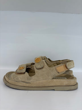 Chanel Suede Dad Sandal In Tan, 37C