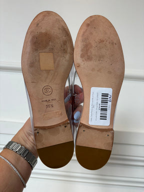 Chanel Cream Patent and PVC Logo Ballet Flats, 36.5