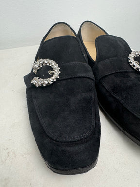 Jimmy Choo Black Suede Mani Loafers Crystal Detail, 39
