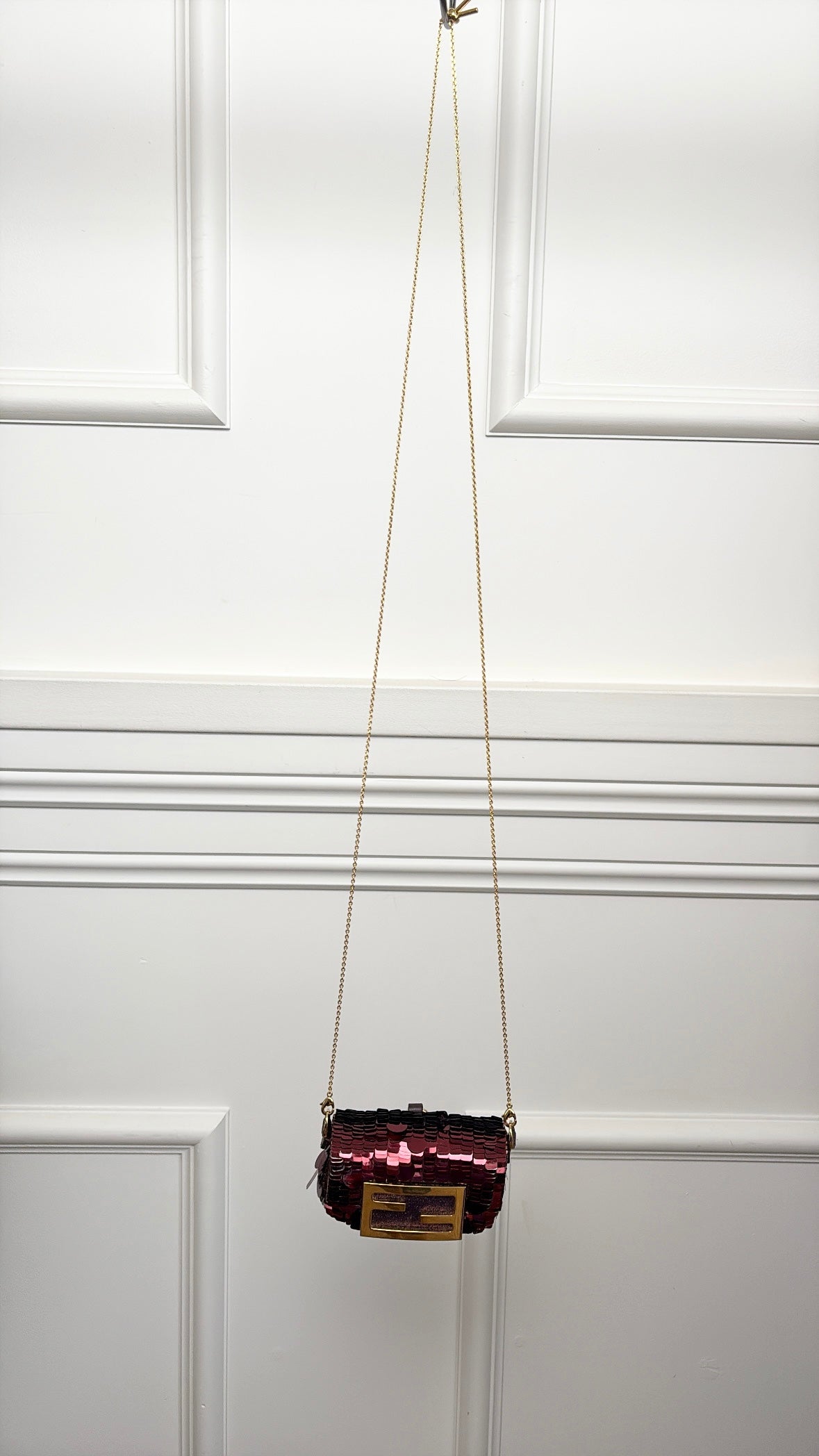 Fendi Burgundy Sequinned Micro Baguette Bag