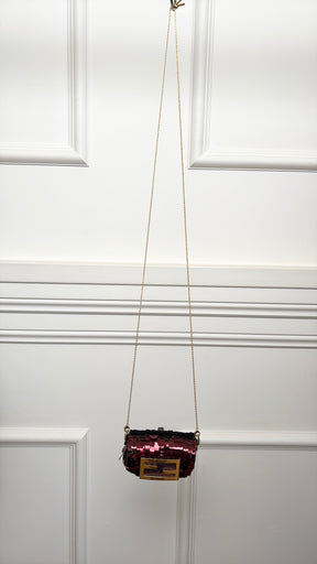 Fendi Burgundy Sequinned Micro Baguette Bag