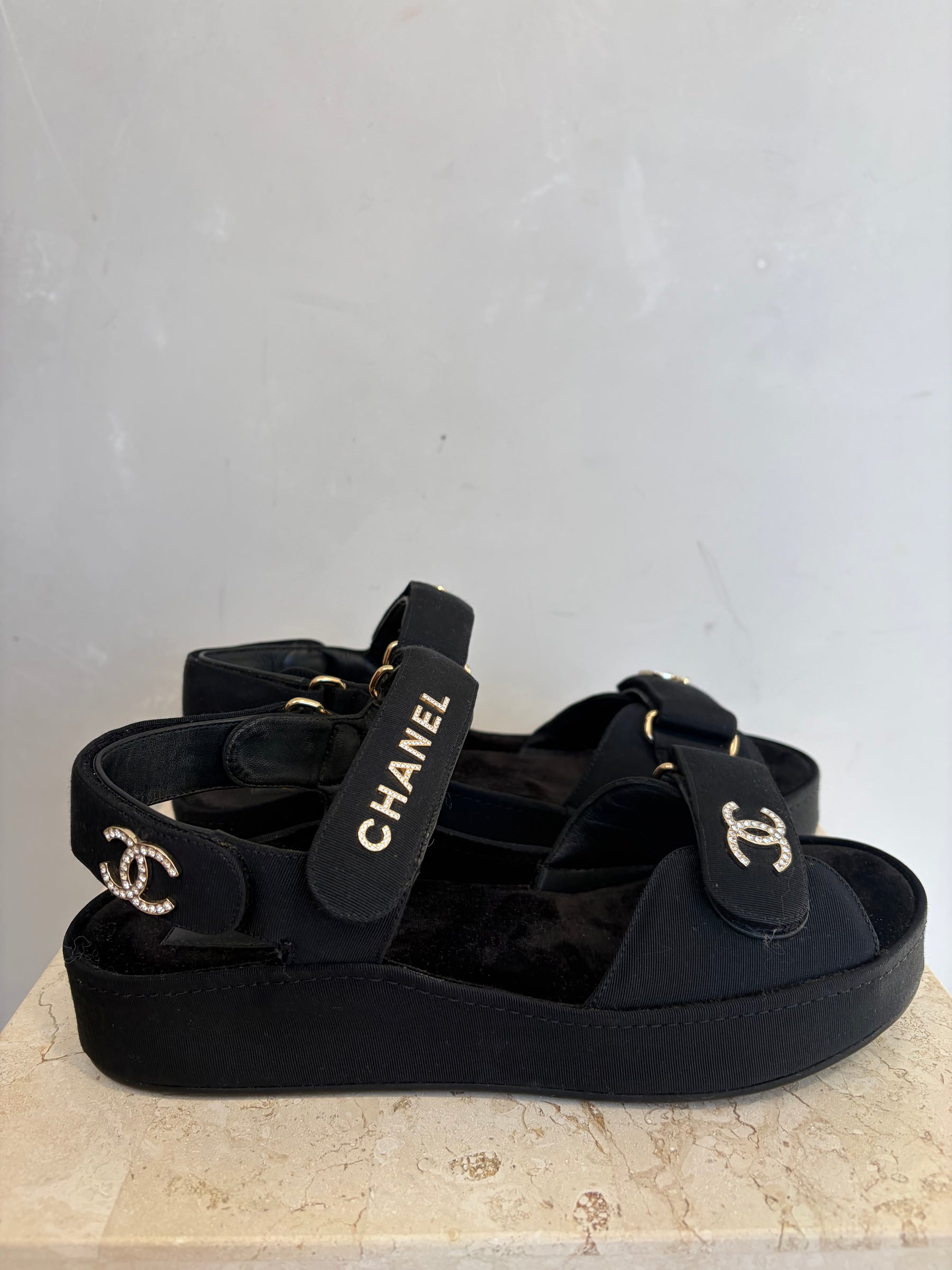 Chanel Grosgrain Platform Sandals Black, 38 C