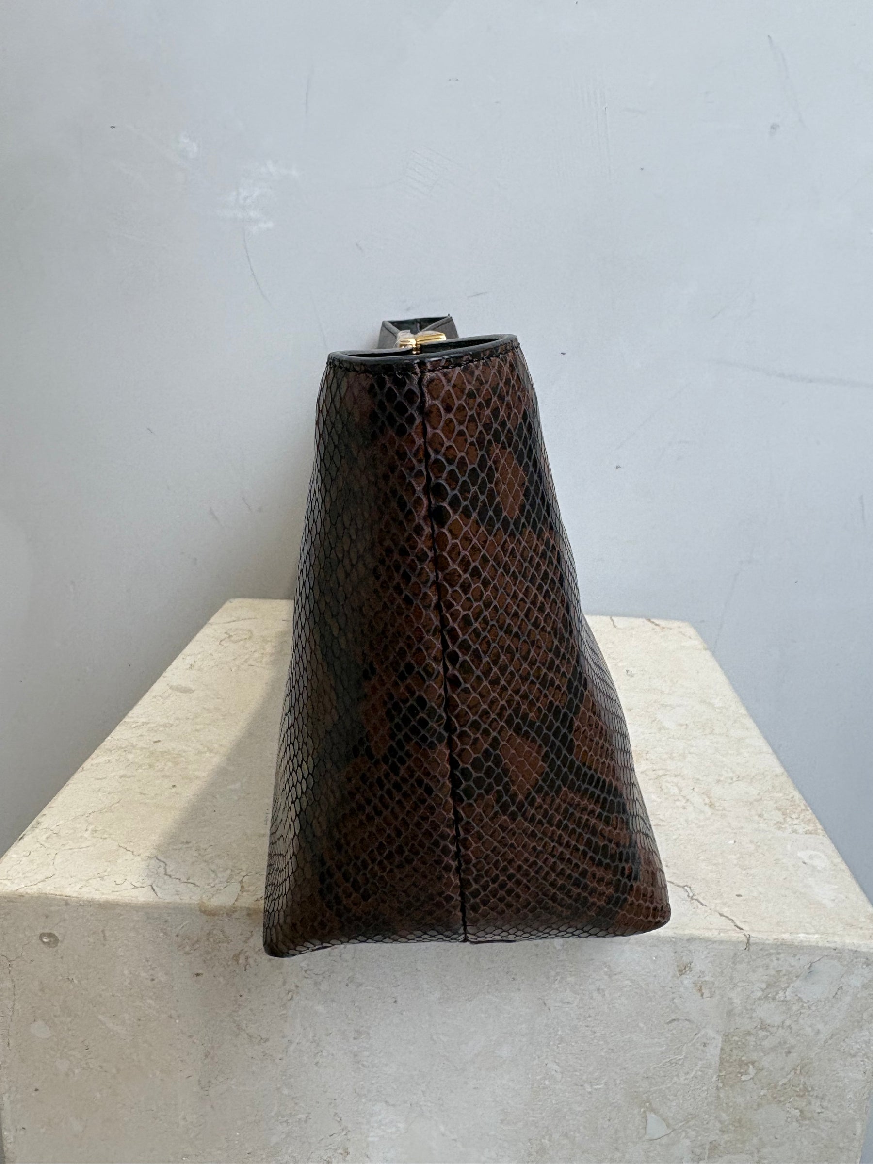 Camilla and Marc Black and Brown Snake Embossed Clutch
