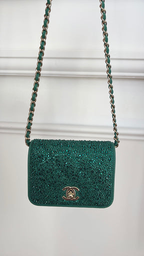Chanel Emerald Leather and Swarovski Mini Flap Crossbody