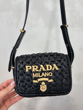 Prada Black Raffia Logo Crossbody Bag