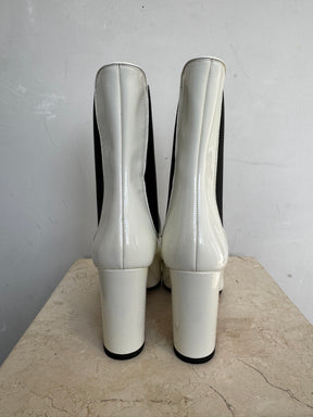 Aquazzura White Patent Block Heel Chelsea, 37