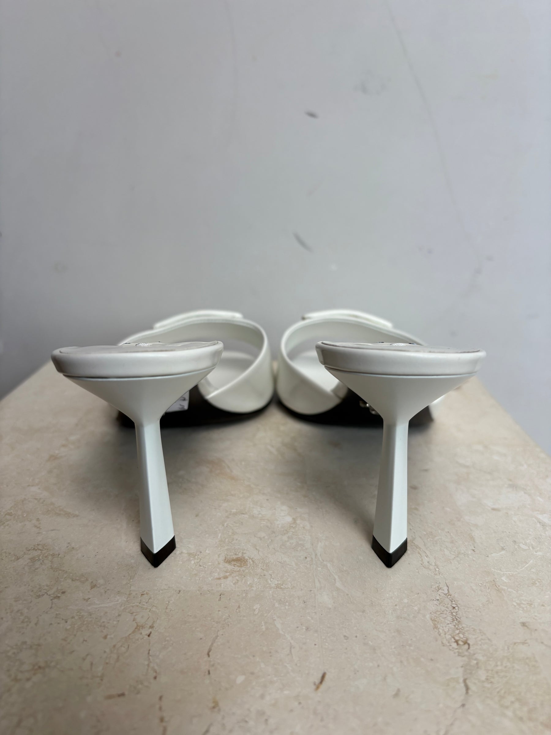 Prada White Leather Symbole Heeled Mules, 38.5