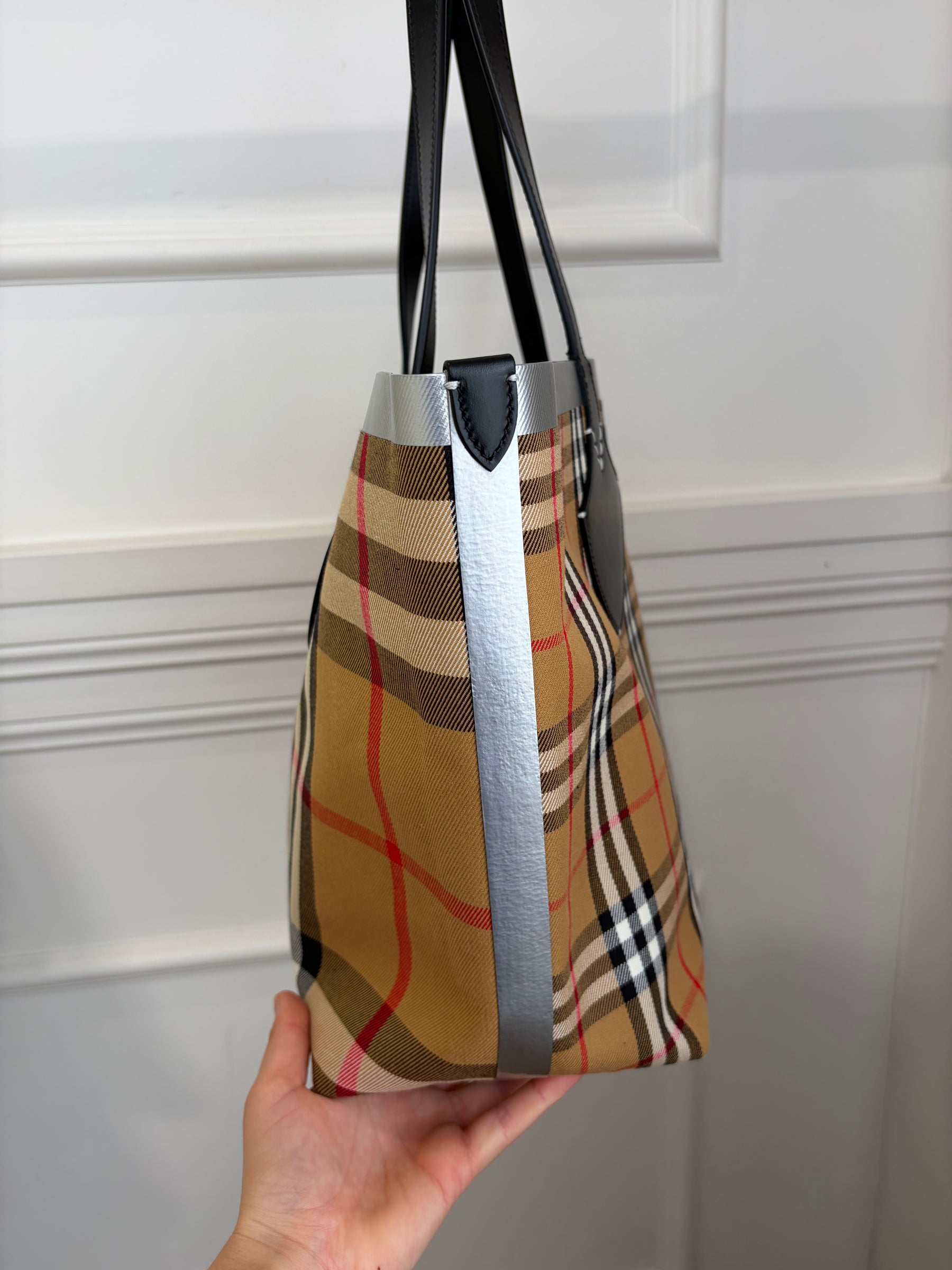 Burberry Beige Canvas Giant Check Tote