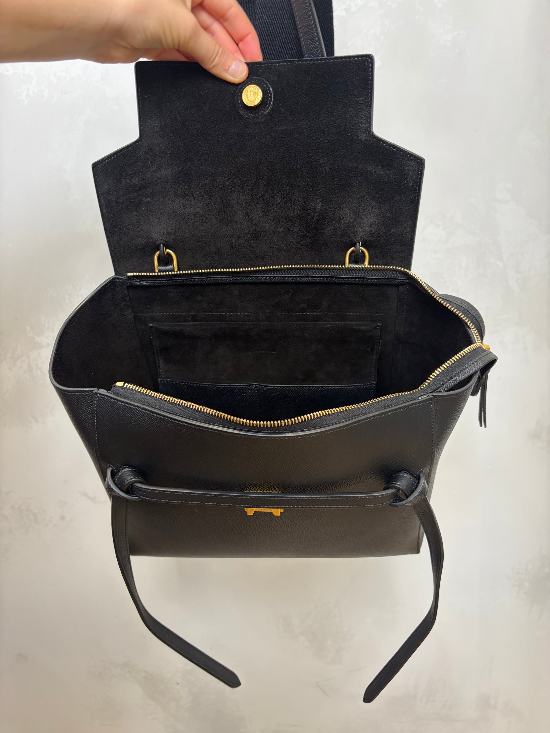 Celine Black Leather Belt Bag with Additional Logo Strap