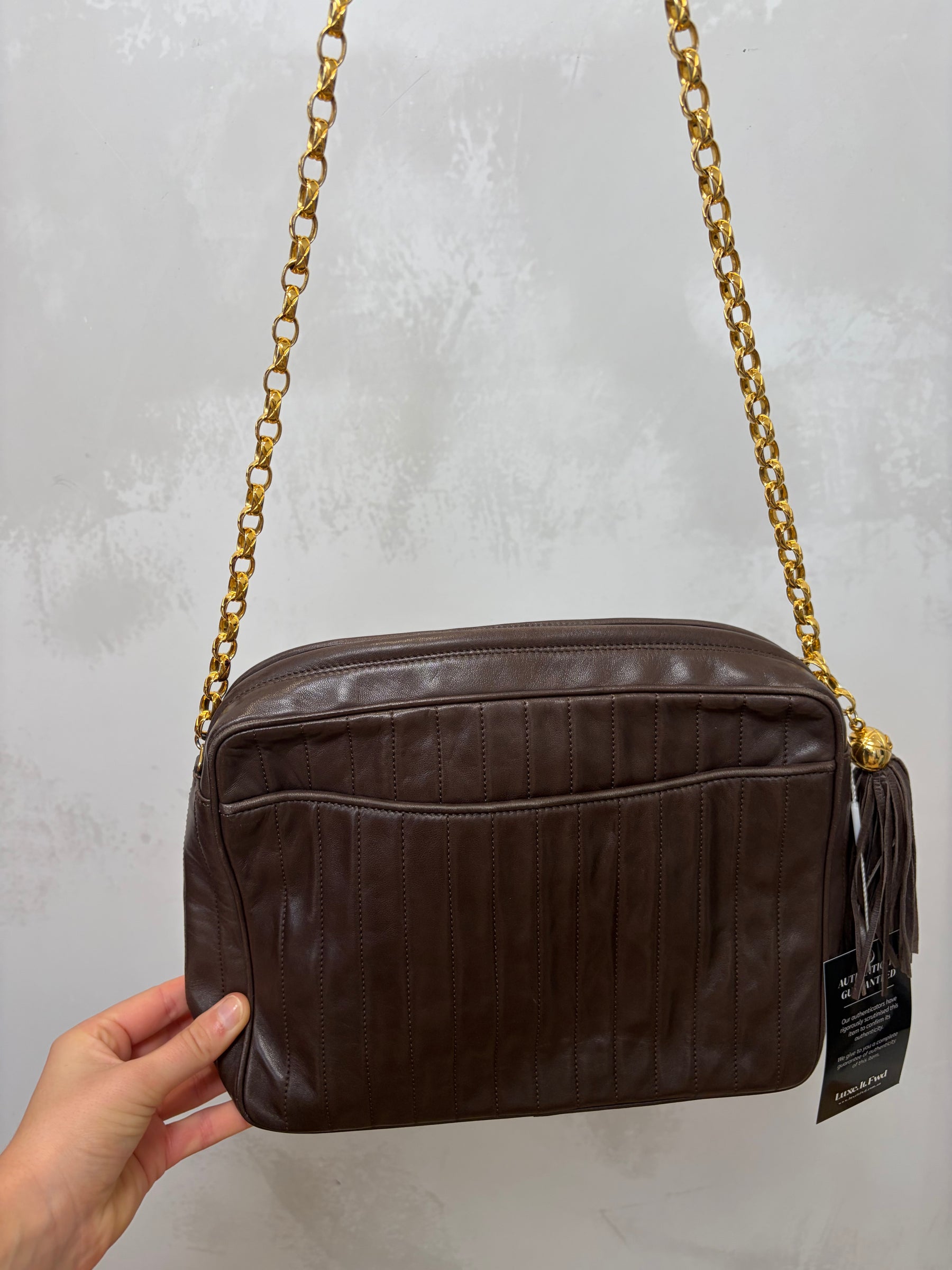 Chanel Chocolate Quilted Leather Tassel Camera Bag