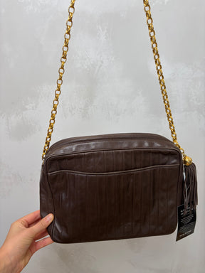 Chanel Chocolate Quilted Leather Tassel Camera Bag