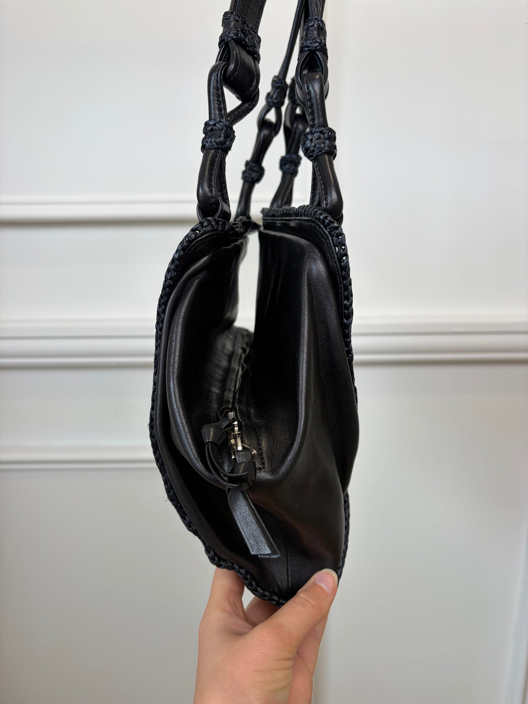 Bottega Veneta Black Braided Leather Shoulder Tote