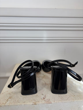 Dear Francis Harlow Black Patent Pumps With Ankle Strap, 40