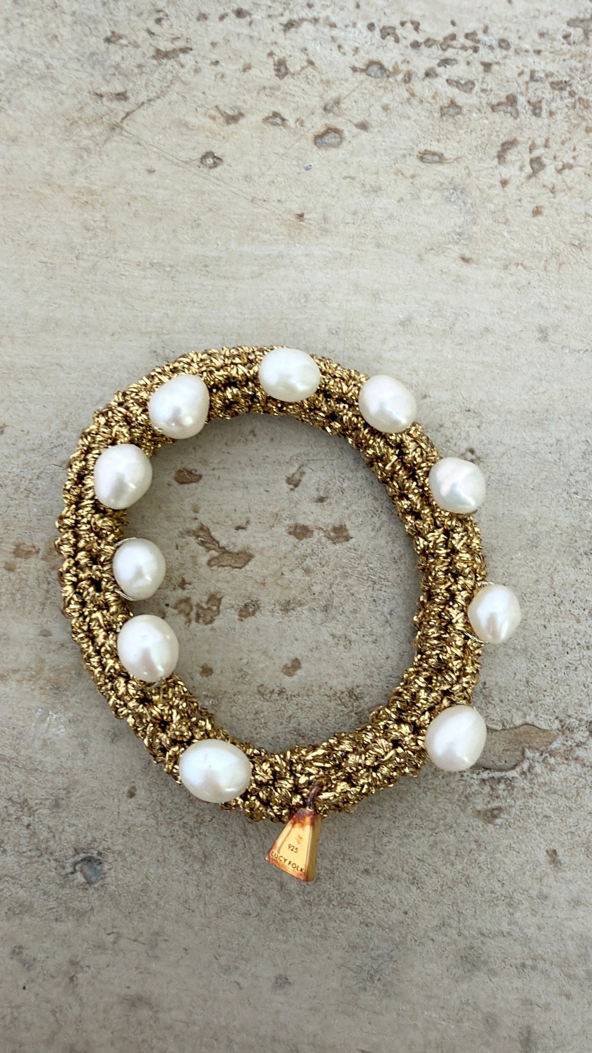 Lucy Folk Gold Crochet and Pearl Bracelet