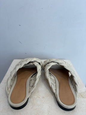 Bottega Veneta Ecru Woven Leather Slides, 40