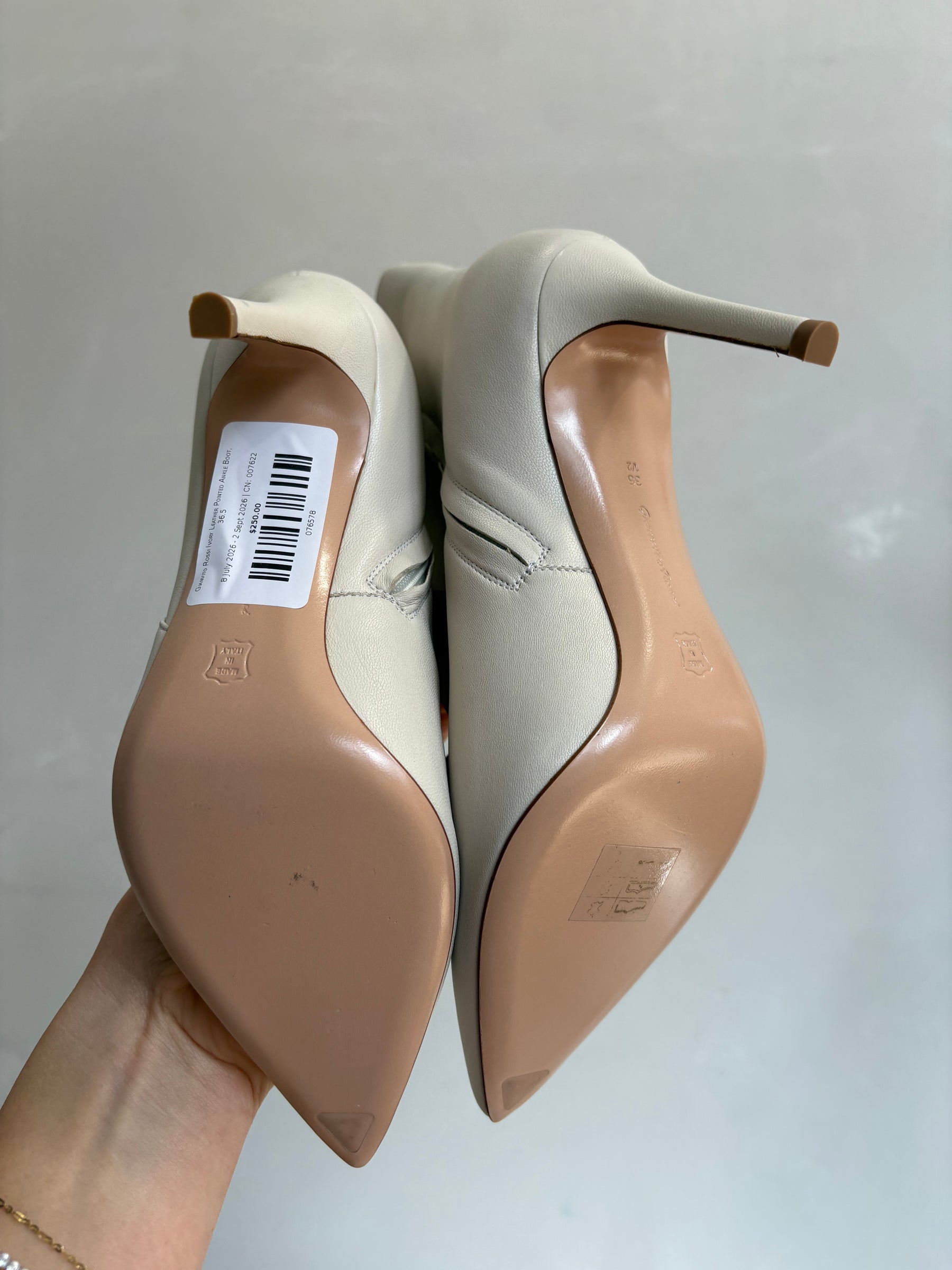 Gianvito Rossi Ivory Leather Pointed Ankle Boot, 36.5