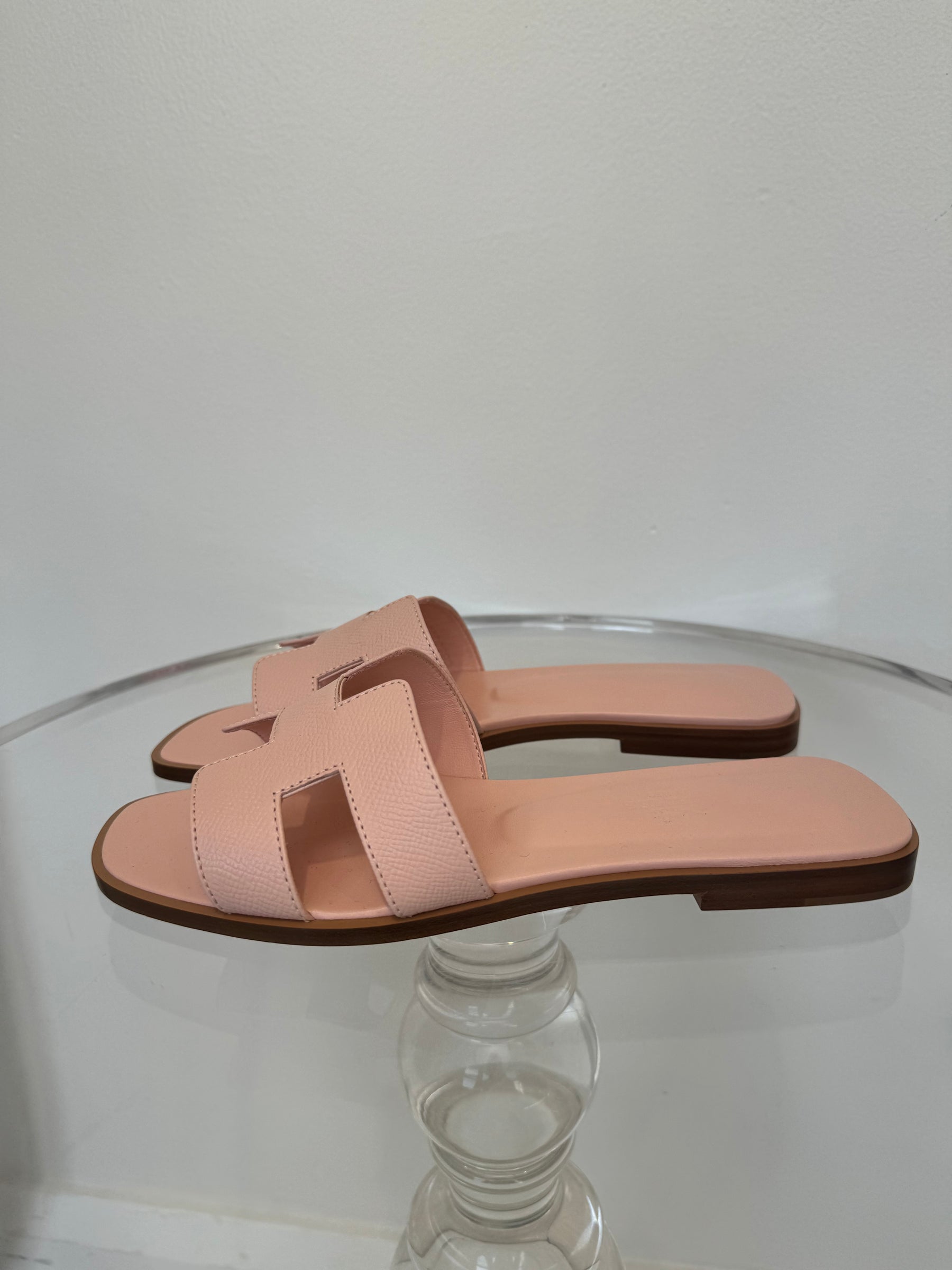 Hermès Rose Pale Epsom Leather Oran Slides, 37.5