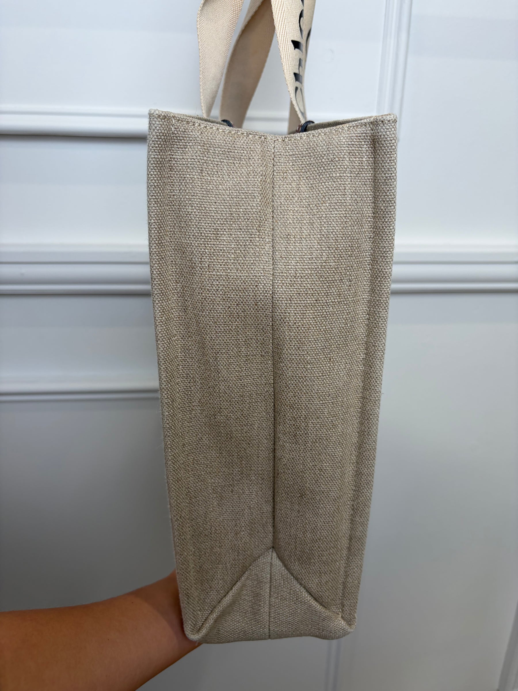 Chloé Canvas and Tan Leather Logo Woody Tote