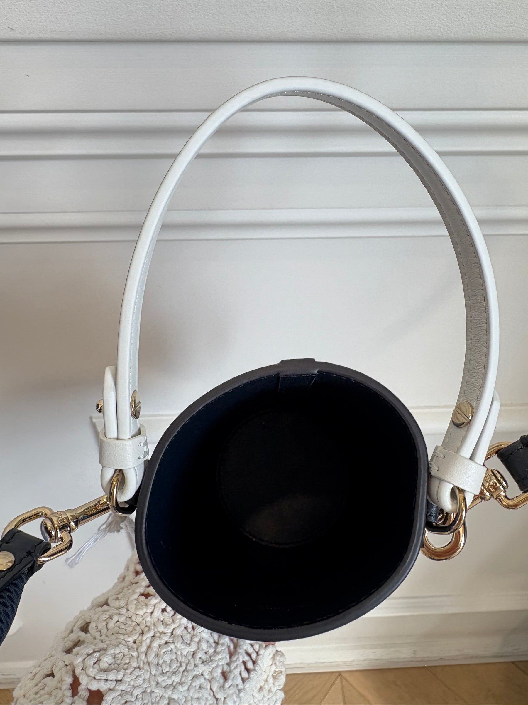 Dior Navy Leather Logo Crossbody Mini Bucket Bag