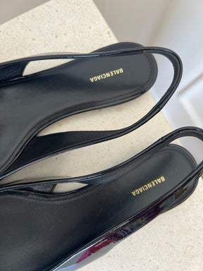 Balenciaga Black Patent Leather Slingback Flats, 39.5