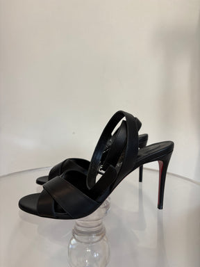 Christian Louboutin Black Leather Mariza Ankle Strap Heels, 37.5