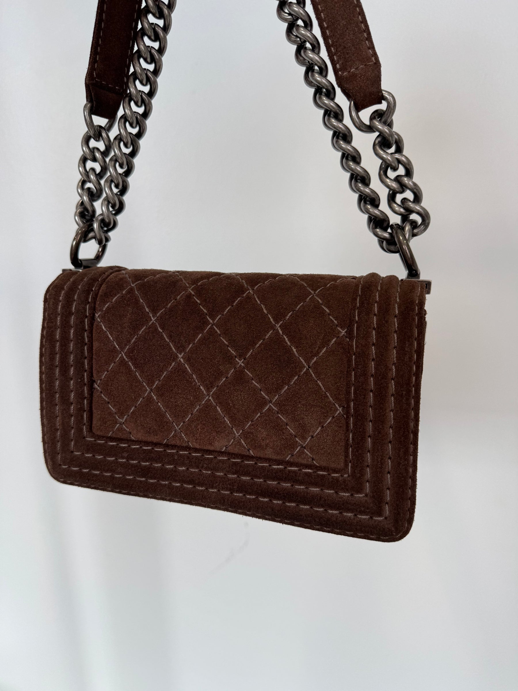 Chanel Chocolate Suede Small Boy Bag