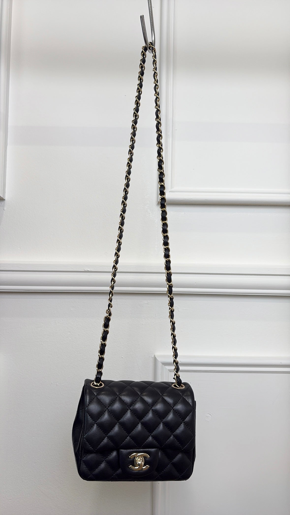 Chanel Mini Square Flap Bag Lambskin Black LGHW