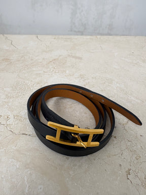 Hermès Black Leather Behapi Wrap Bracelet