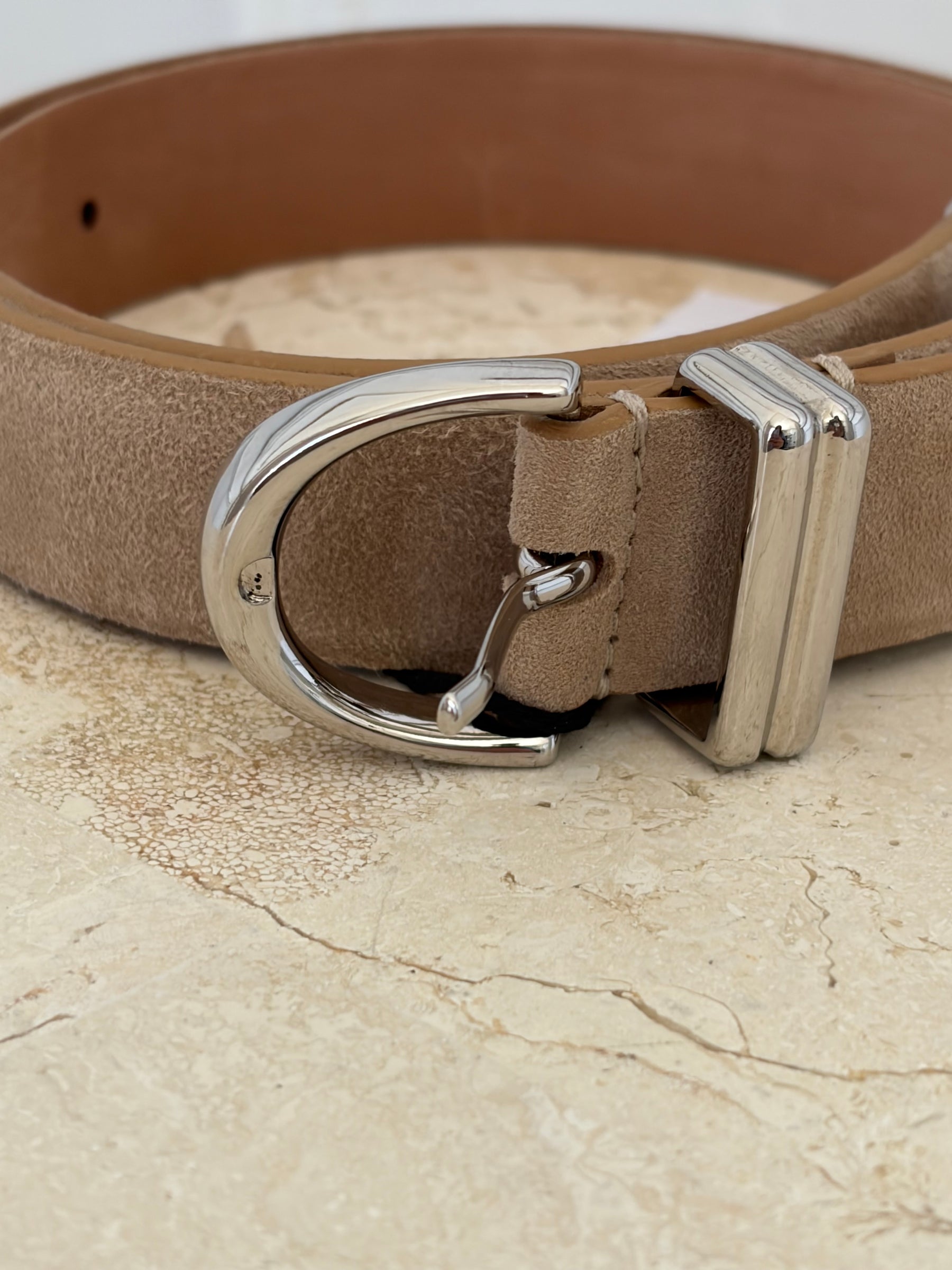 KHAITE Beige Suede Belt with Silver Buckle, 70